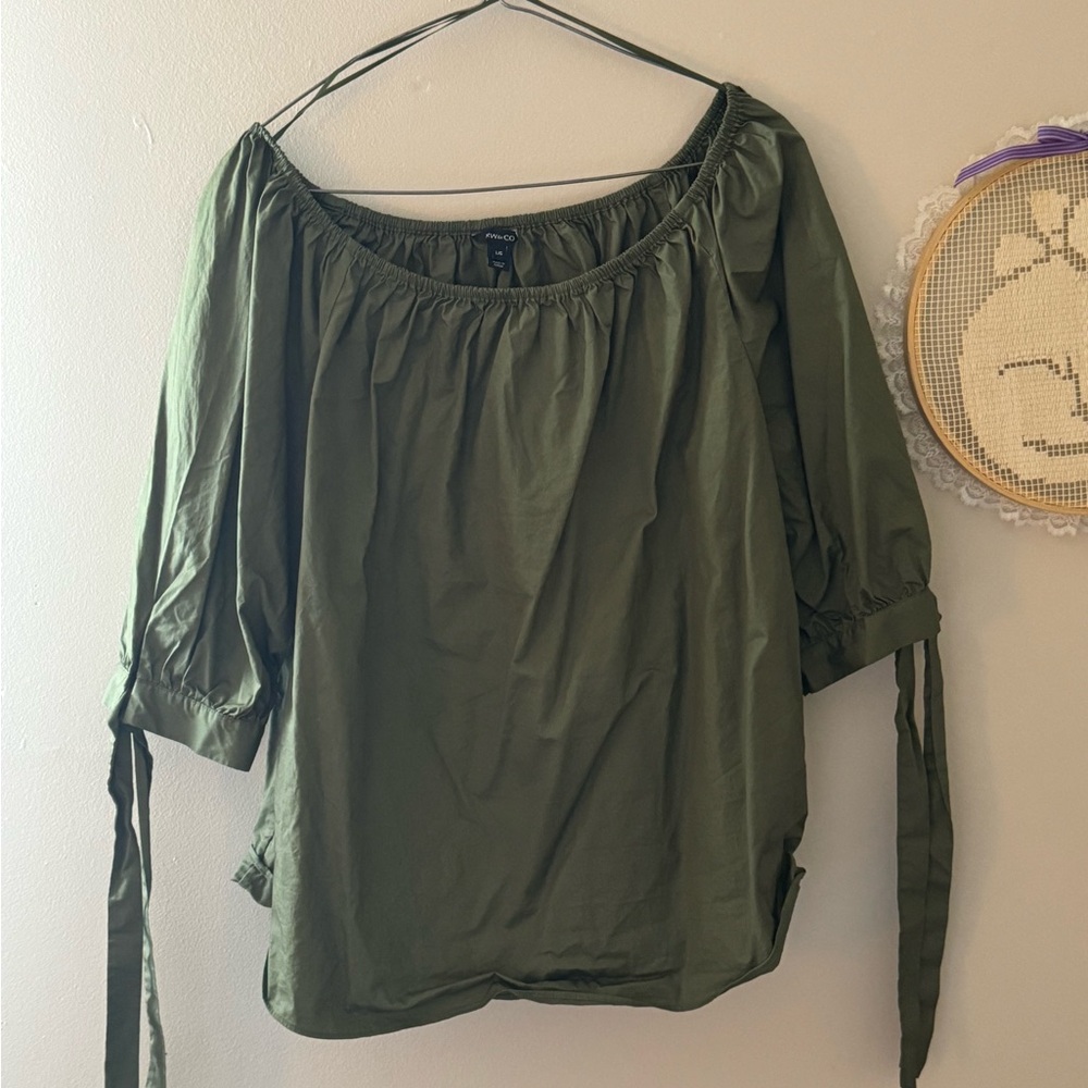 Olive green RW&co. off the shoulder blouse